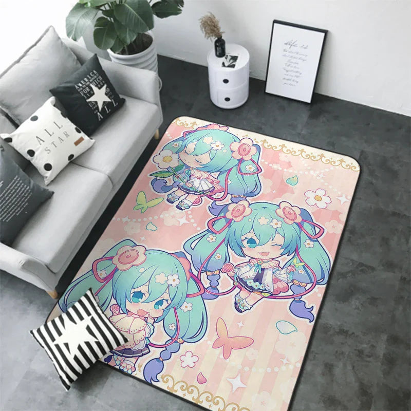 Anime Teppich Hatsune Miku Wohnzimmer Schlafzimmer Bett Decke Boden Kissen Zuhause Kinderzimmer Nacht Cartoon Kawaii Bodenmatte Teppiche