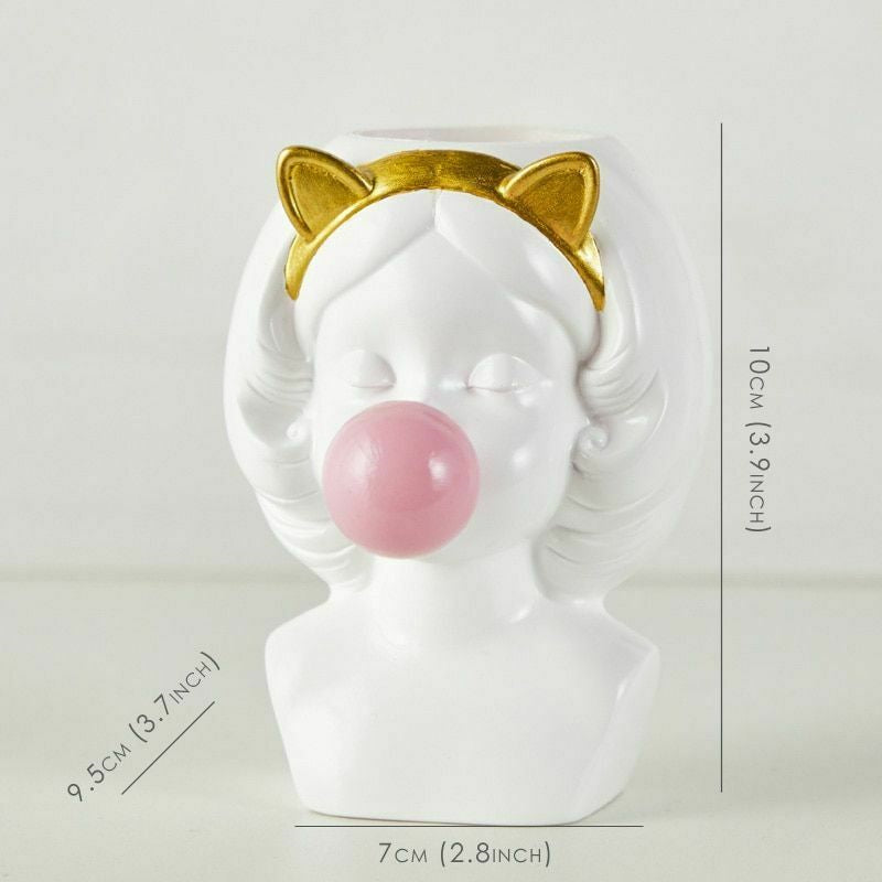 Süße Bubblegum Mädchen Keramik Gesicht Vase