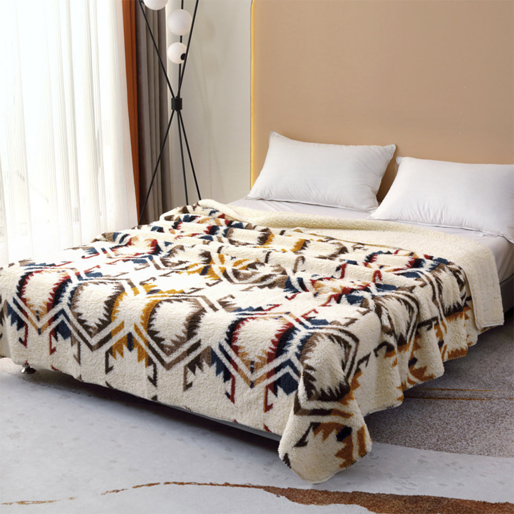 Bohemian Print Mikrofaser Doppel-Layer Sherpa Fleece Decke