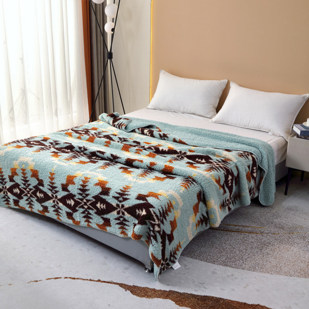 Bohemian Print Mikrofaser Doppel-Layer Sherpa Fleece Decke