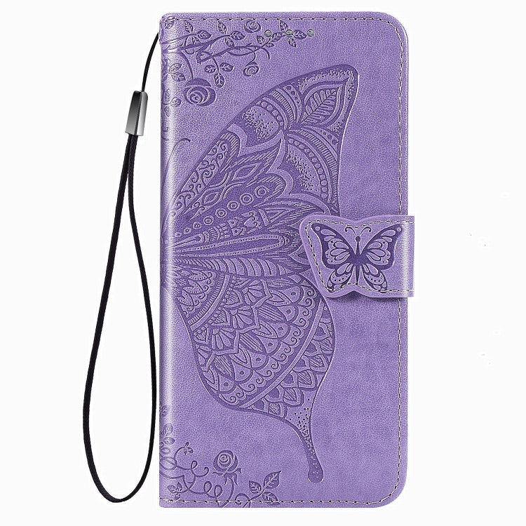 Für Google Pixel 4A Schmetterlingsliebe Blume Prägung Horizontal Flip Lederhülle mit Halter / Kartensteckplatz / Geldbörse / Lanyard (Helllila)