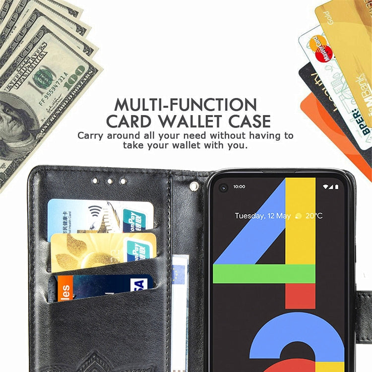 Für Google Pixel 4A Schmetterlingsliebe Blume Prägung Horizontal Flip Lederhülle mit Halter / Kartensteckplatz / Geldbörse / Lanyard (Helllila)