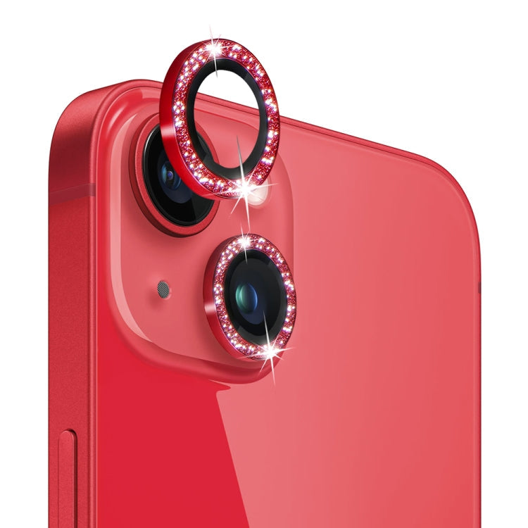 Für iPhone 14 / 14 Plus NORTHJO Kamera Linsen Schutz Tempered Glass Bling Glitter Metallring Film (Rot)