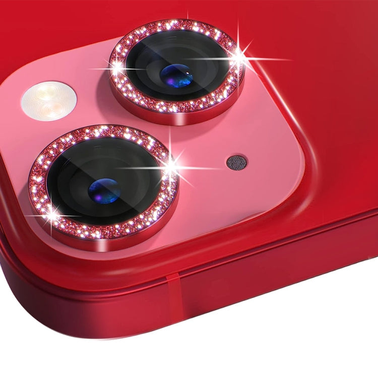 Für iPhone 14 / 14 Plus NORTHJO Kamera Linsen Schutz Tempered Glass Bling Glitter Metallring Film (Rot)