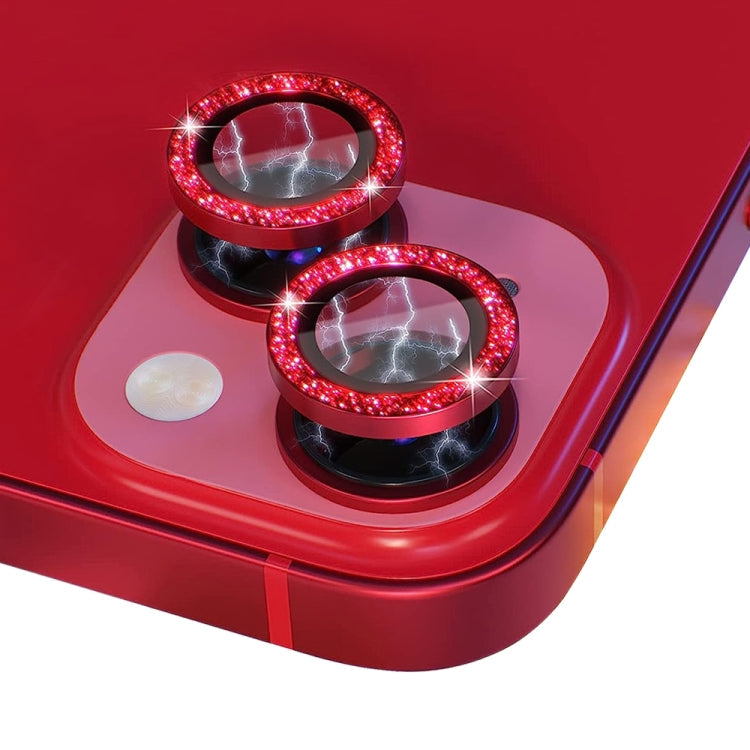 Für iPhone 14 / 14 Plus NORTHJO Kamera Linsen Schutz Tempered Glass Bling Glitter Metallring Film (Rot)