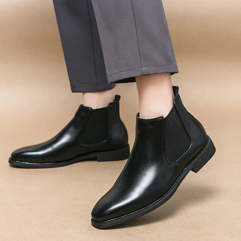 Herren Spitz Chelsea Stiefel Leder Schuhe Schwarz Braun Cowboy Herbst Winter Party Prom Kleid