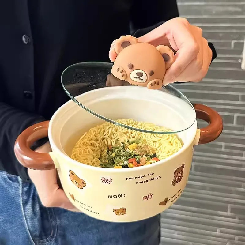 Keramischer Bären-Ramen-Schüssel mit Deckel