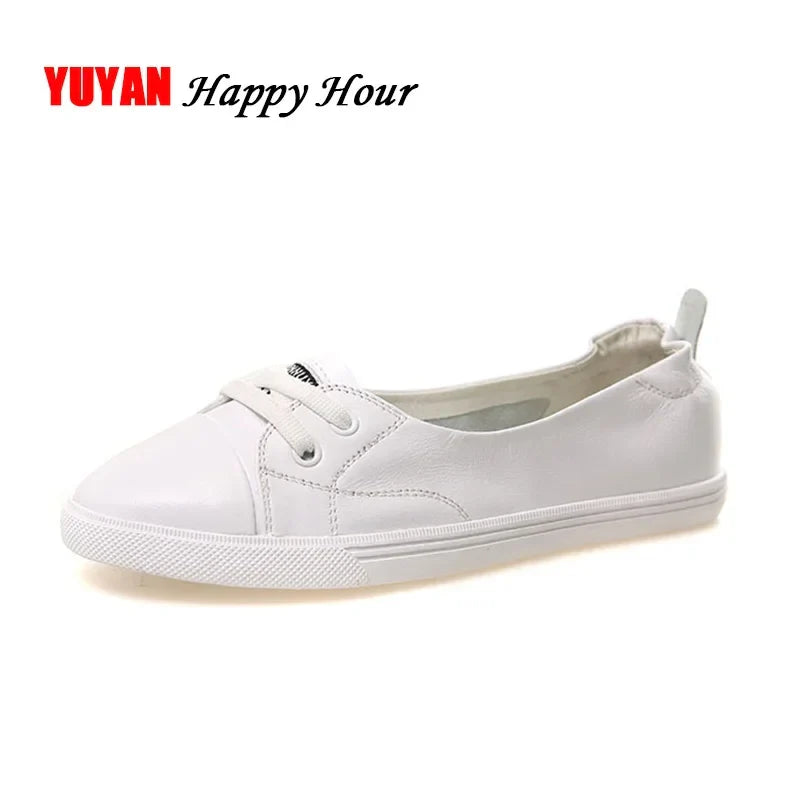 100% Echtes Leder Schuhe Frauen Flach Causal Schuhe Weiches Rindsleder Weiße Flats