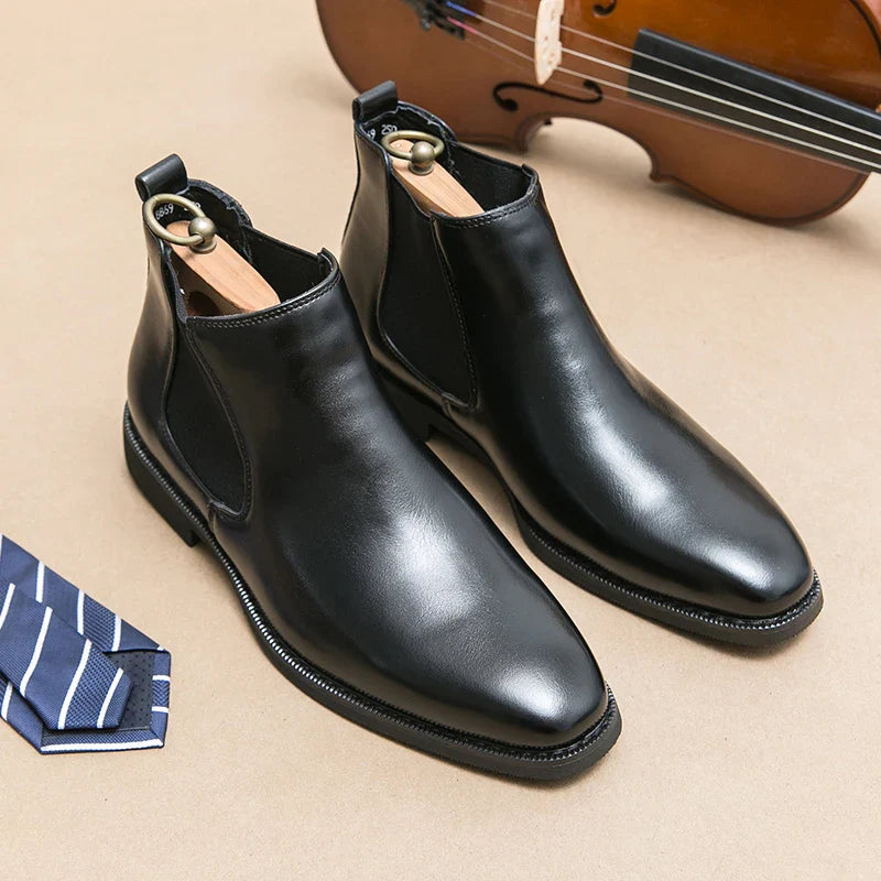 Herren Spitz Chelsea Stiefel Leder Schuhe Schwarz Braun Cowboy Herbst Winter Party Prom Kleid