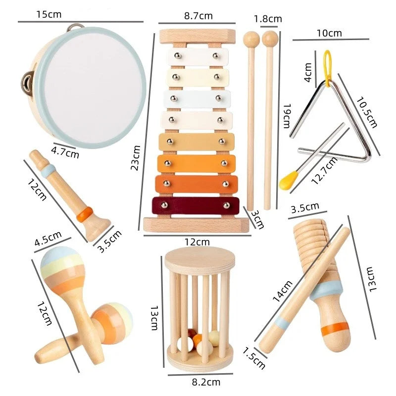 Holz Montessori Musikinstrumenten Set für Kleinkinder - Professionell gestimmtes Xylophon, Maracas und mehr - Bildungs Geschenk für Vorschulkinder
