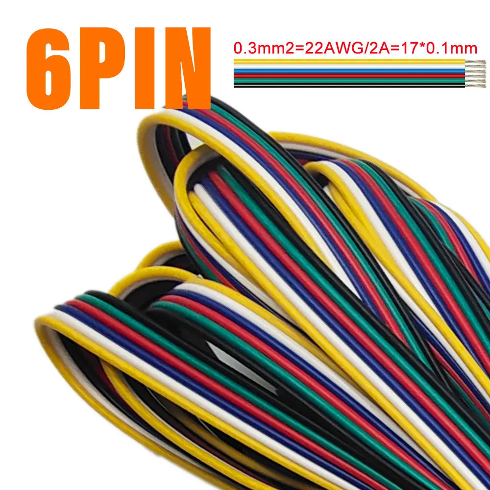 2Pin zu 6Pin LED Verlängerungskabel – 1-10m Flexibles Elektrisches Kabel für WS2812B, WS2811, SK6812, 5050 RGBW LED Streifenlicht (22AWG, 20AWG, 18AWG)