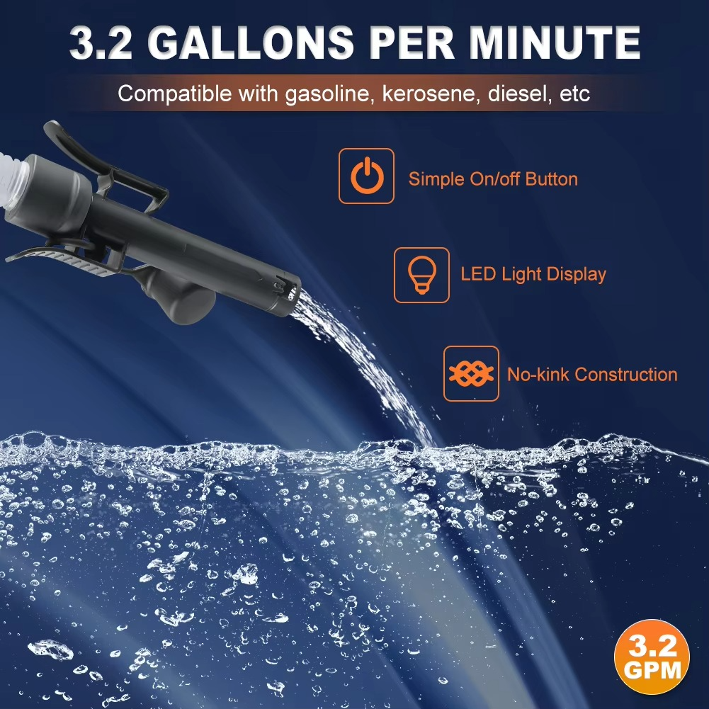 Sandsberg | Erweiterte 3.2GPM Auto-Stopp DC 12V Kraftstoffübertragungspumpe mit Leckschutz & 4-Tank-Adapter