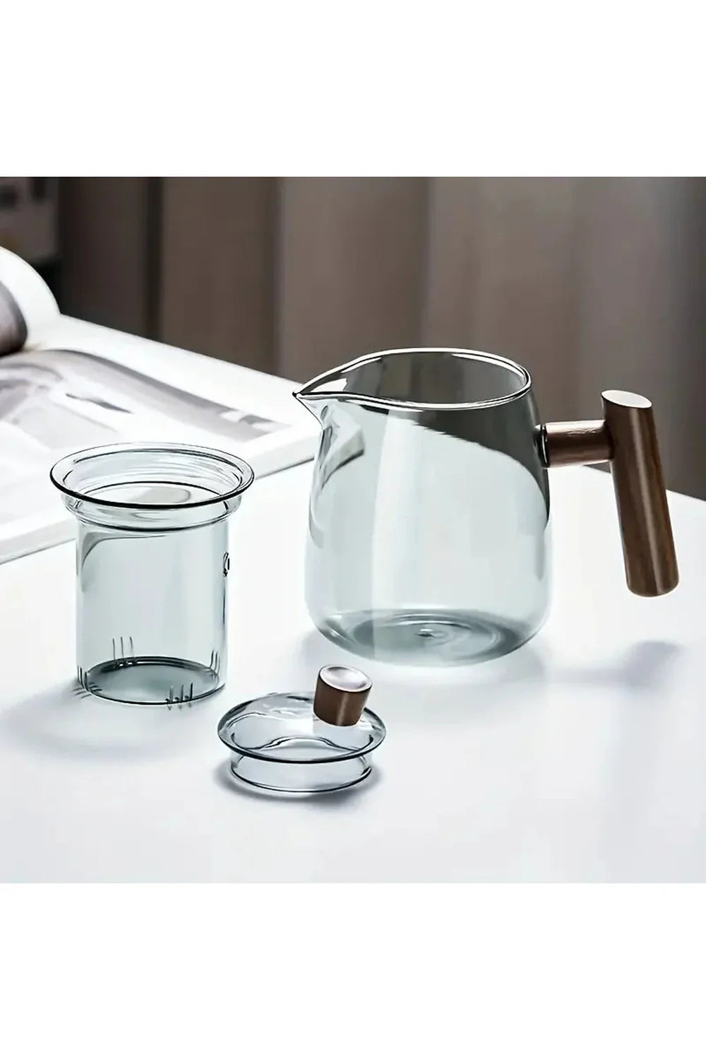 Holzgriff Glas Teekanne