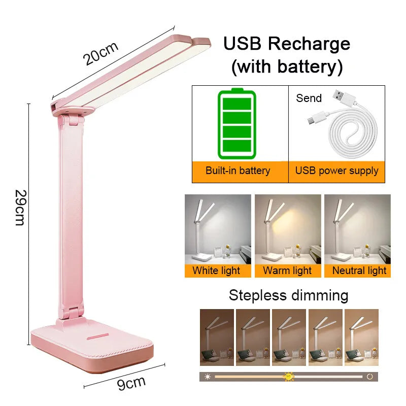 LED-Schreibtischlampe USB wiederaufladbar Tischlampe 3 Stufen dimmbar Touch-Schreibtischbeleuchtung Augenschutz faltbar für Schlafzimmer Schreibtischlicht