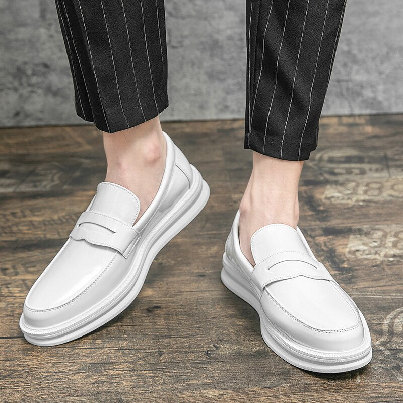Herren Mokassins Weiße Anzug Büros Hochzeitschuhe Schwarze Penny Loafers Freizeit