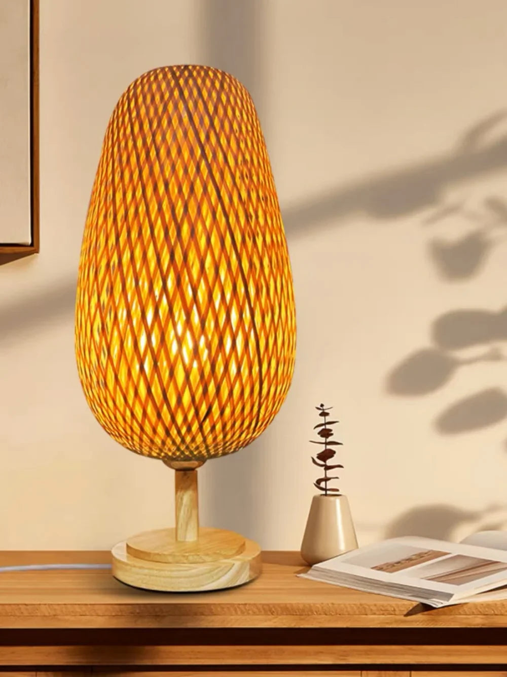 Japanische Tischlampe Nachttischlampe Schlafzimmer Ins Wind Warm Nordic Bambus Geflochten Licht Warmes Nachtlicht Retro Schreibtischlampe