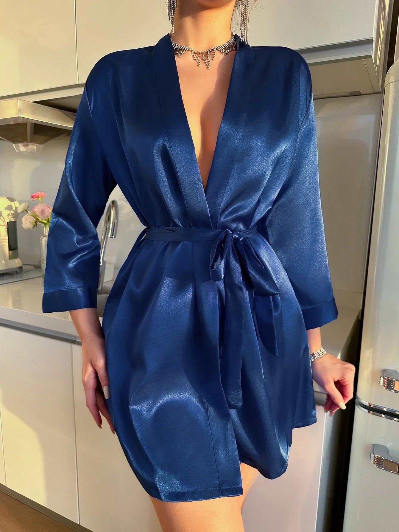 ChicWrap Morgenmantel - Luxe Glanzende Seide Morgenrobe
