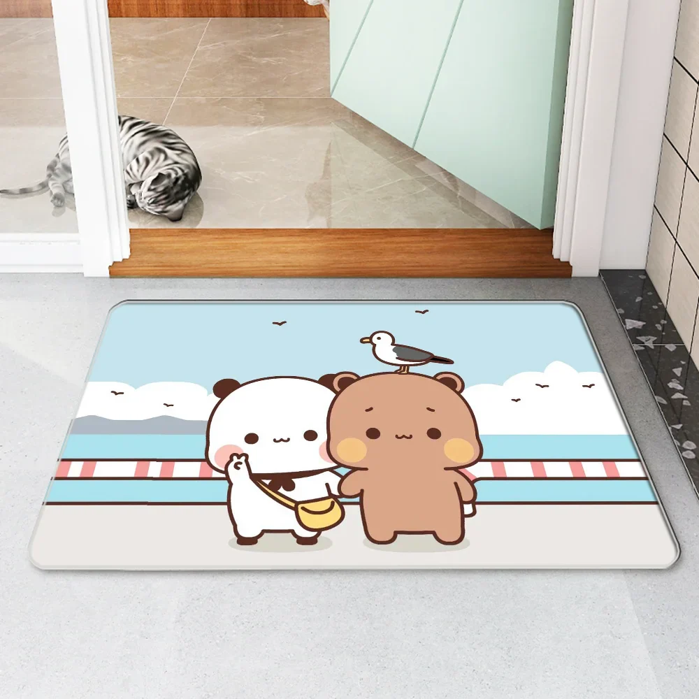 Bubududu Bär Teppich Anti-Rutsch-Fußmatte Willkommen Zuhause Eingangsmatten Wohnzimmer Teppiche Kawaii Teppich Fußmatten Küche Dekoration Fuß