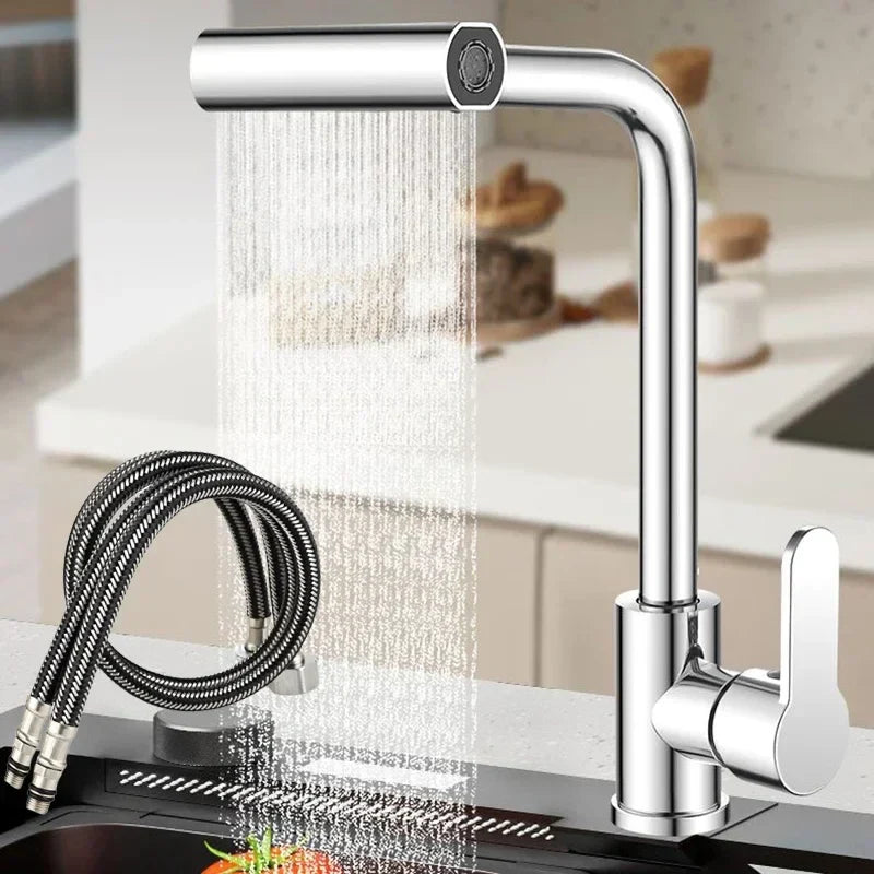 Wasserfall-Küchenarmatur aus Edelstahl 360° drehbarer Wasserfallfluss-Sprühkopf Mischarmatur für heißes und kaltes Wasser Spüle Küchenarmatur