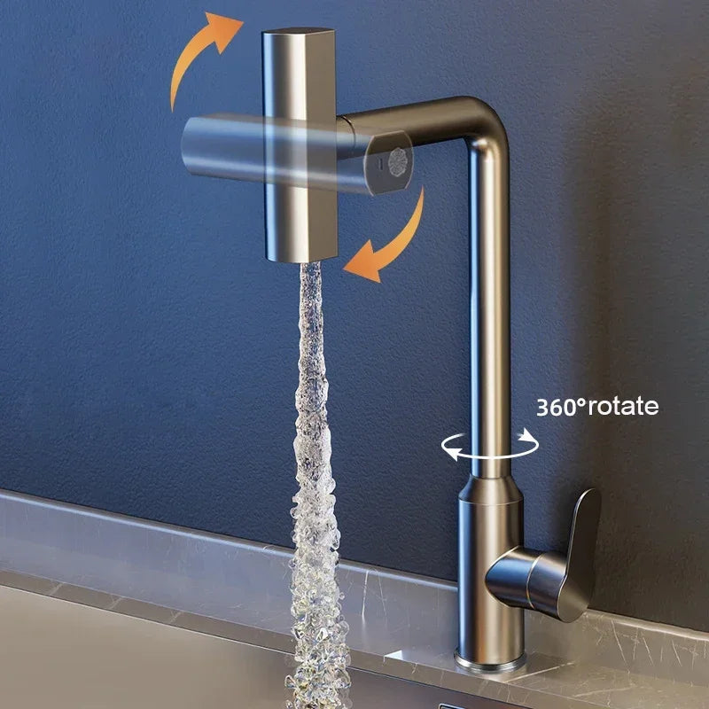 Wasserfall-Küchenarmatur aus Edelstahl 360° drehbarer Wasserfallfluss-Sprühkopf Mischarmatur für heißes und kaltes Wasser Spüle Küchenarmatur