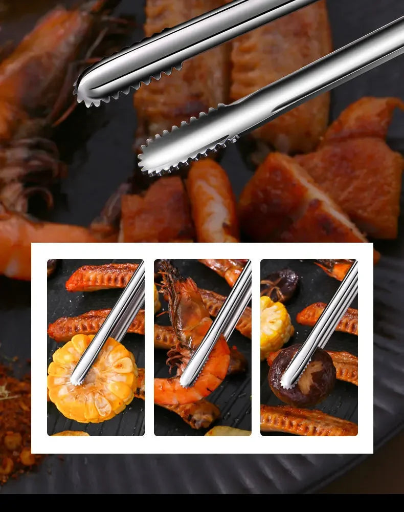 Edelstahl Grillzange – Rutschfester Lebensmittelclip, BBQ Steak, Brotzange, Kochutensilien, Küchen Gadgets für Partys