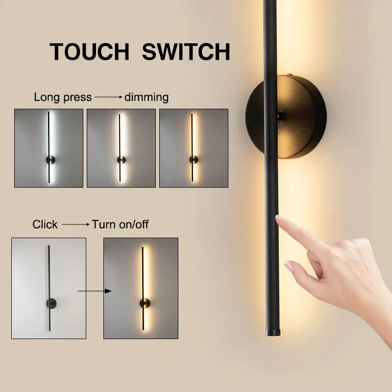 Schwarze dimmbare LED-Wandleuchte mit Touch-Schalter – 360° drehbare Wandleuchte für Schlafzimmer, Wohnzimmer und Innenräume