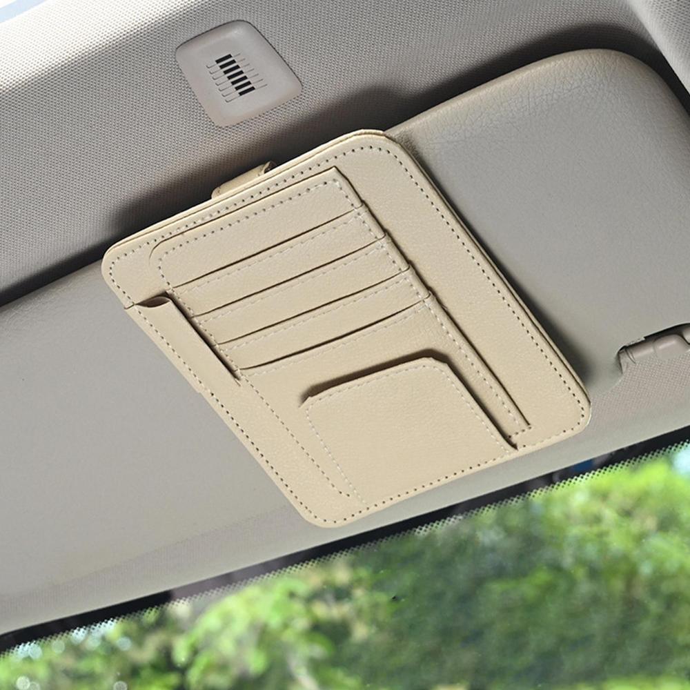 Leder Auto Sonnenblenden Organizer - Mehrfach-Taschenhalter für Sonnenbrillen, Karten, Rechnungen, Geldbörse, Stift