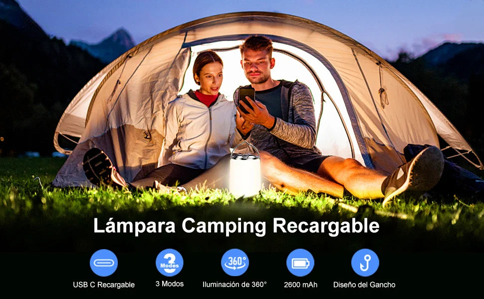 Camping-Taschenlampe - 3000K Warmweiß wasserdichtes Notlicht