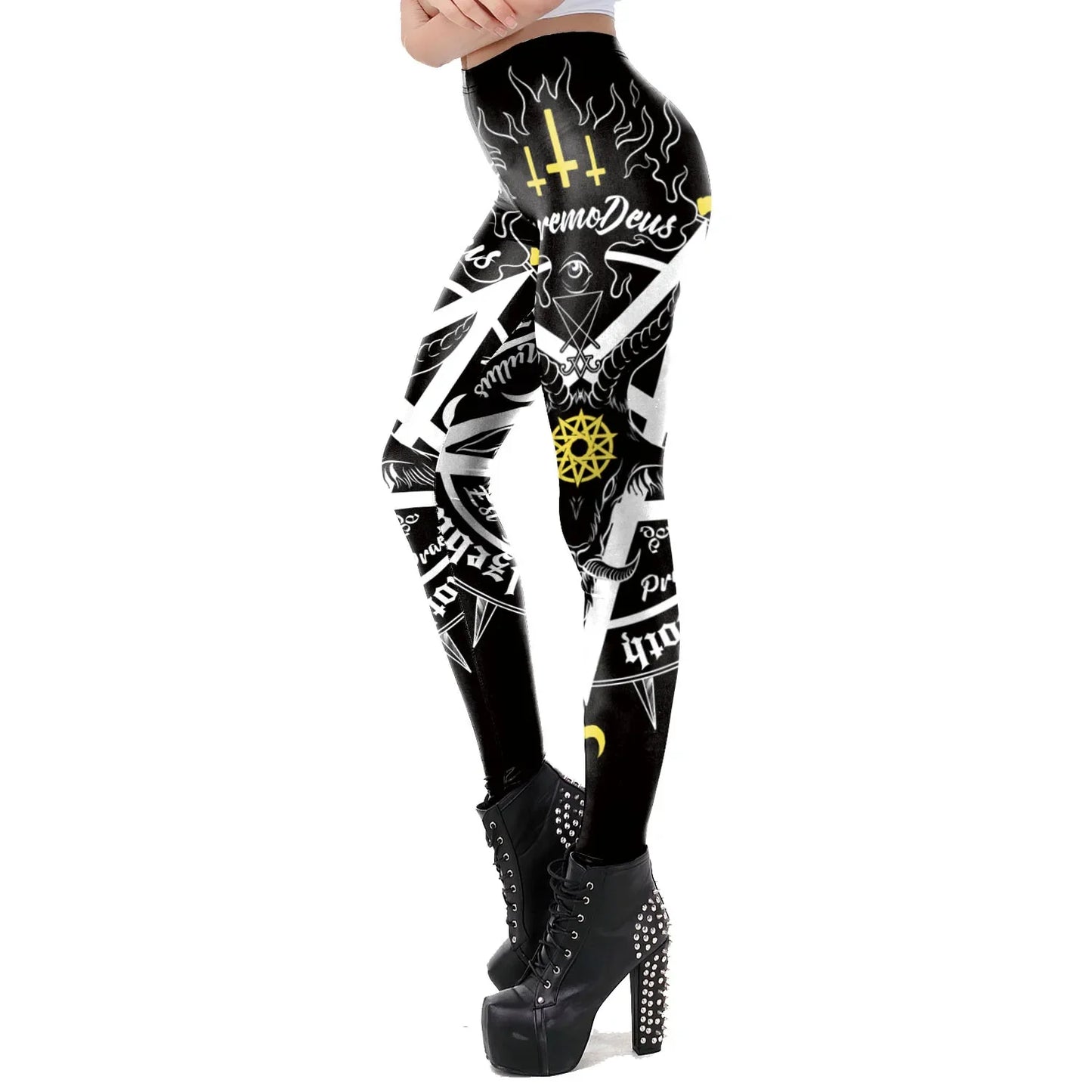 Gothic Leggings Für Frauen Ouija Workout-Hosen Dunkles Grunge Schwarze Katze Schädel Leggings Teufel Satan Leggings