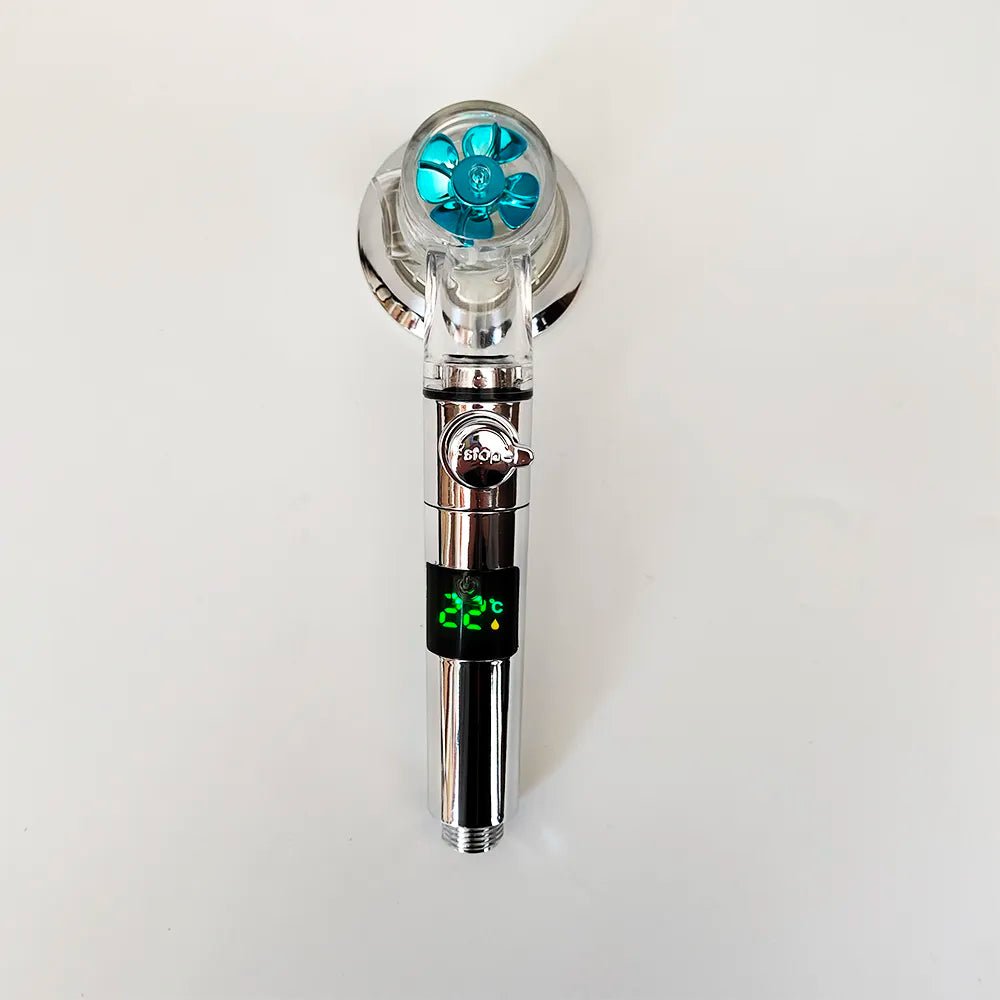 Hochdruck-Turbopropeller-Duschkopf mit Temperaturanzeige und wassersparendem Stoppknopf - Handheld-Badezimmer-Duschkopf