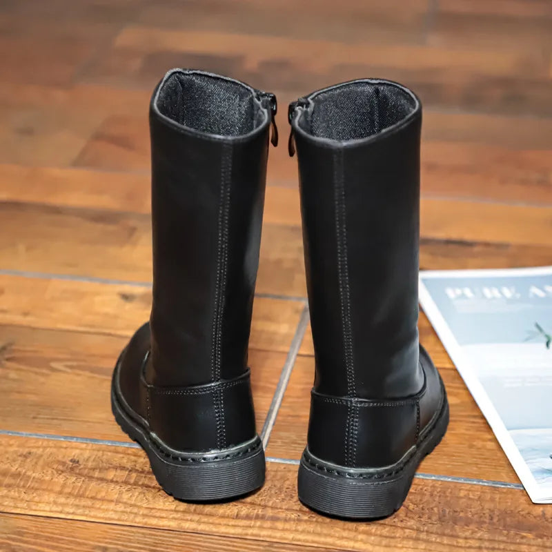 Kinderhohe Stiefel Jungen Mädchen Plus Samt Warm Rein Klassisch Schwarz Obermaterial Baby Schuhe