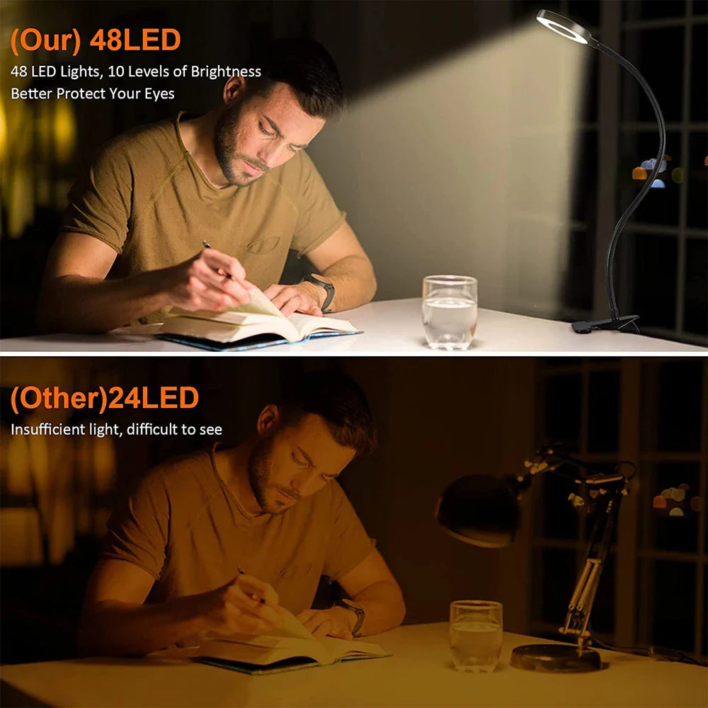 LEDs Clip-On Schreibtischlampe - 360° flexibel, augenschonendes USB-Leselicht zum Studieren