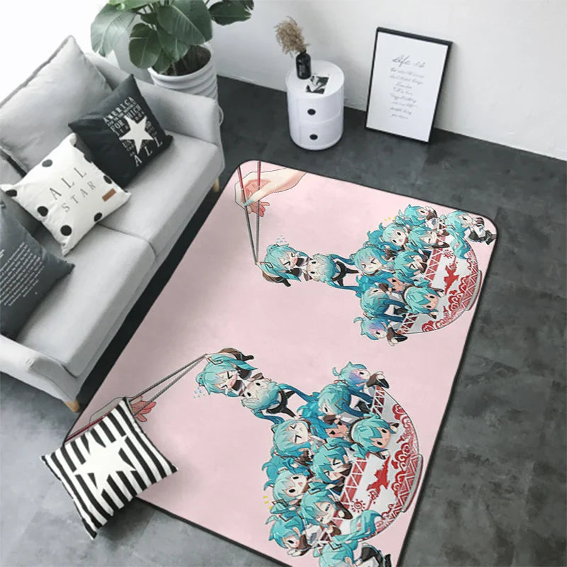 Anime Teppich Hatsune Miku Wohnzimmer Schlafzimmer Bett Decke Boden Kissen Zuhause Kinderzimmer Nacht Cartoon Kawaii Bodenmatte Teppiche