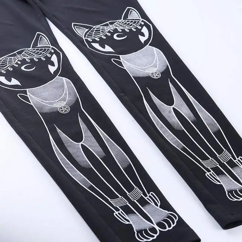 Gothic Leggings Für Frauen Ouija Workout-Hosen Dunkles Grunge Schwarze Katze Schädel Leggings Teufel Satan Leggings