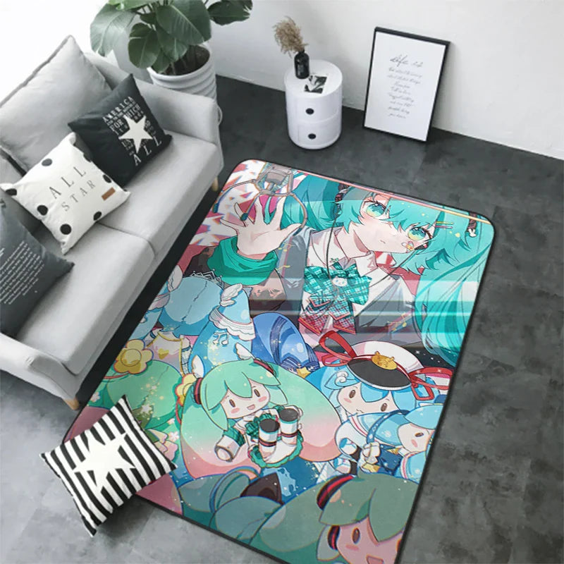 Anime Teppich Hatsune Miku Wohnzimmer Schlafzimmer Bett Decke Boden Kissen Zuhause Kinderzimmer Nacht Cartoon Kawaii Bodenmatte Teppiche