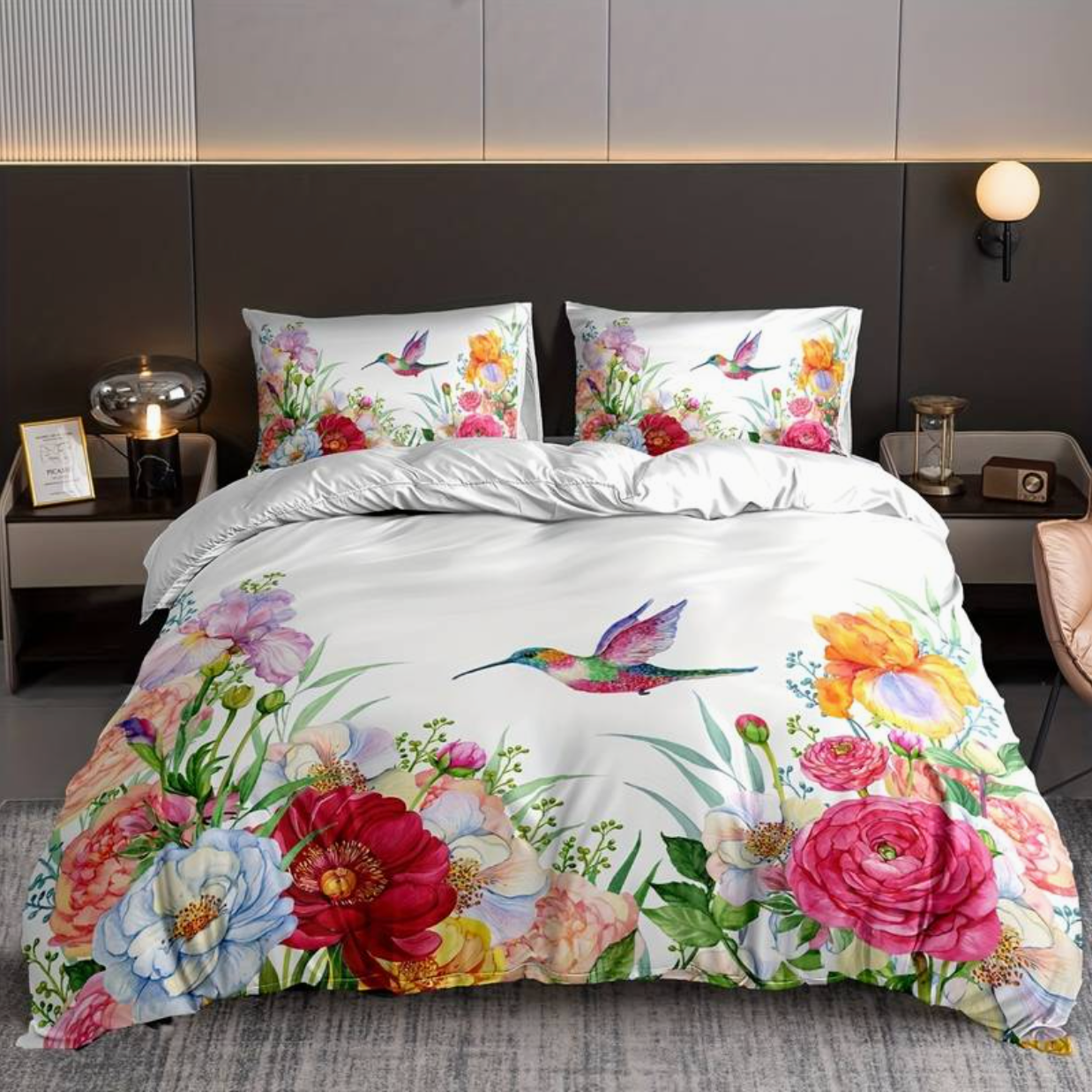 Bunter Flowers Aura Bettdecke mit Kissenbezügen