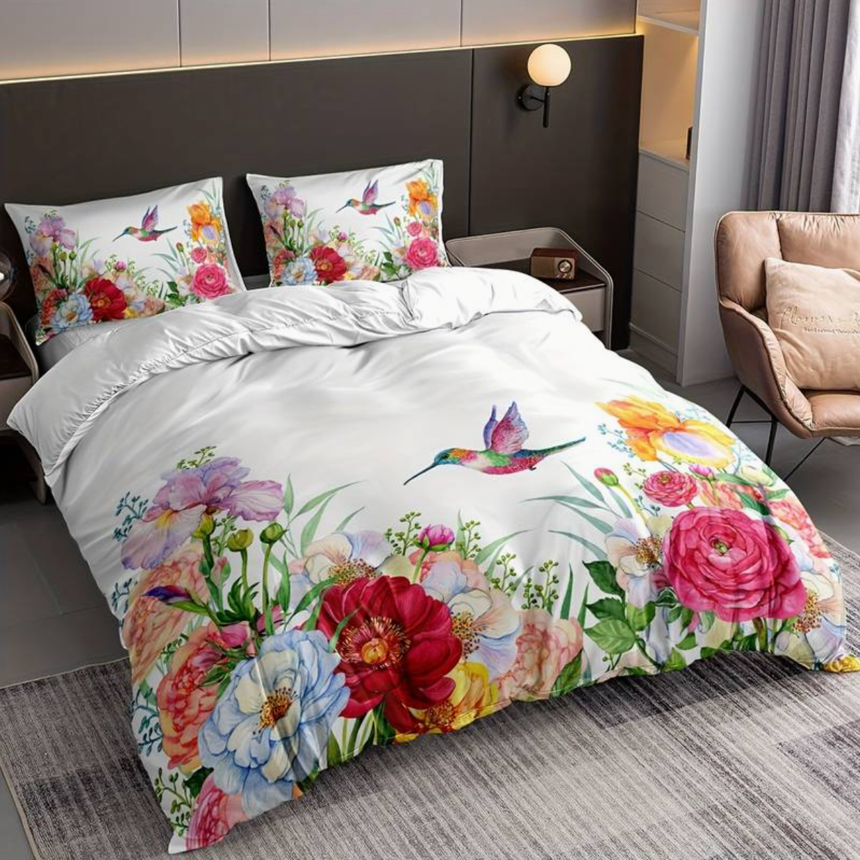 Bunter Flowers Aura Bettdecke mit Kissenbezügen