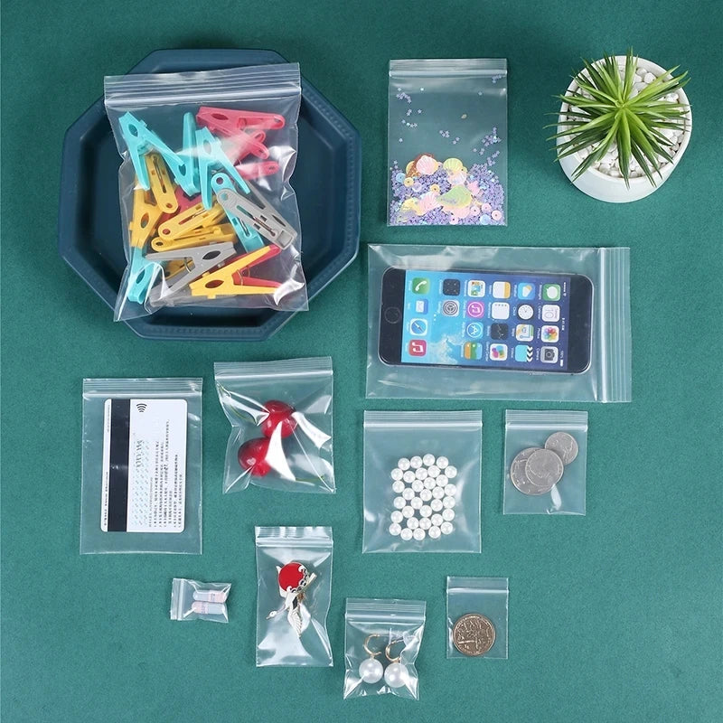 100 Stück dicke Reißverschluss-Versiegelte klare Plastik-Aufbewahrungstaschen - wiederverschließbare Ziplock-Taschen für Schmuck, Essen und Verpackung