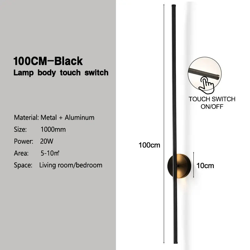 Schwarze dimmbare LED-Wandleuchte mit Touch-Schalter – 360° drehbare Wandleuchte für Schlafzimmer, Wohnzimmer und Innenräume
