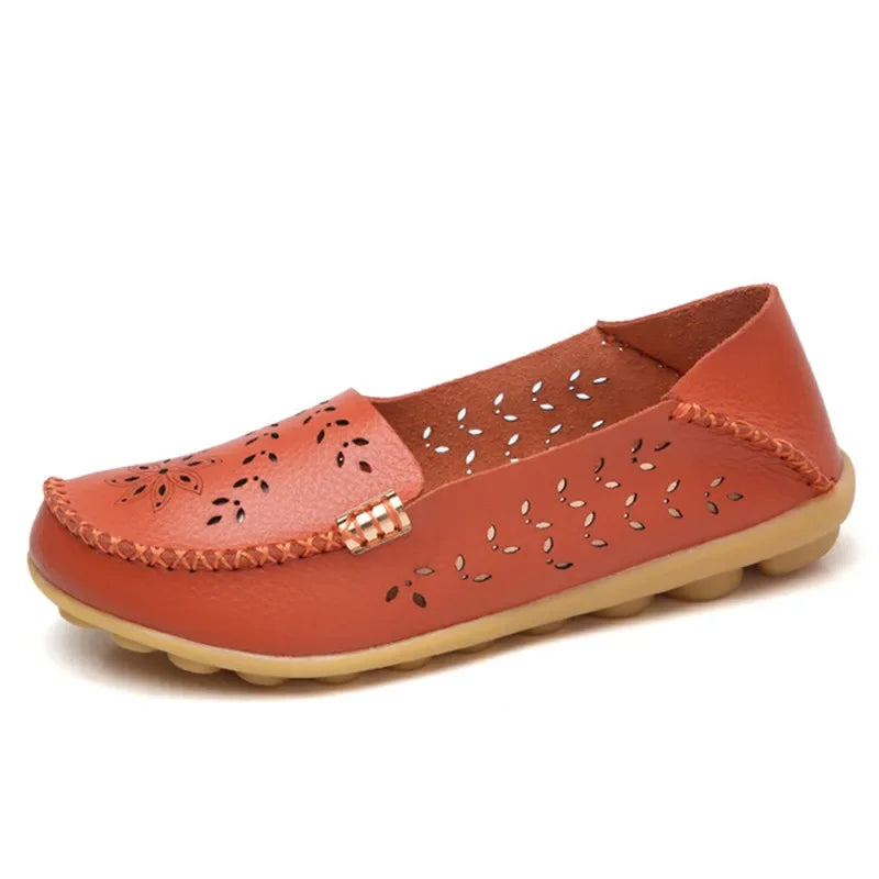 Faltbare Ballerina-Einlegesohlen Echter Leder Loafers Frauen Mokassins Sommer Blumen Rundzehen Rutschige Casual Schuhe