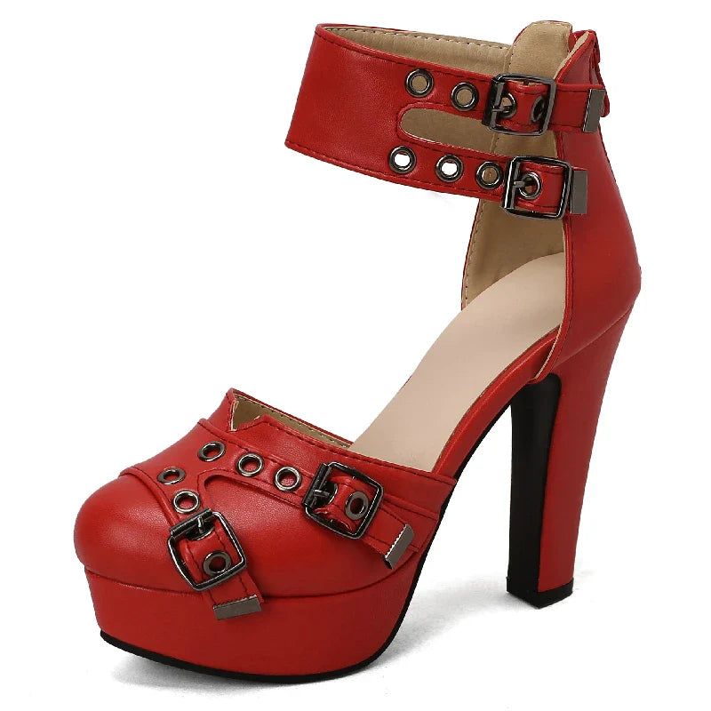 Roman Sandalen Damen Runde Kopf Baotou Gürtel Schnalle Britischer Stil Dicke Ferse Ultra Hohe Ferse Dicke Sohle Schuhe