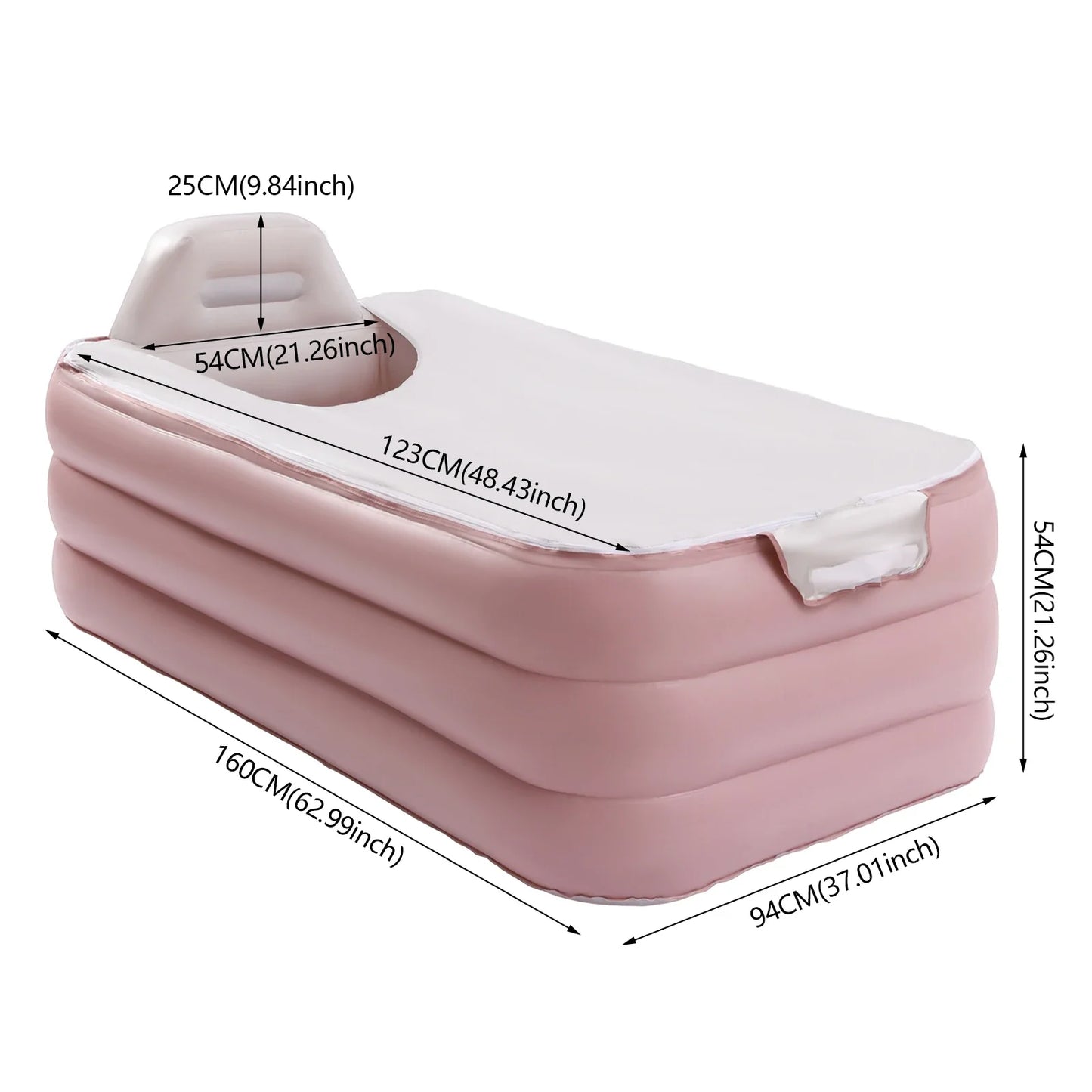 Faltbare aufblasbare Badewanne für Erwachsene: Reise Blau/Rosa Spa Badewanne, 1,6m - Große tragbare PVC Badewanne für den Einsatz zu Hause und im Schwimmbad
