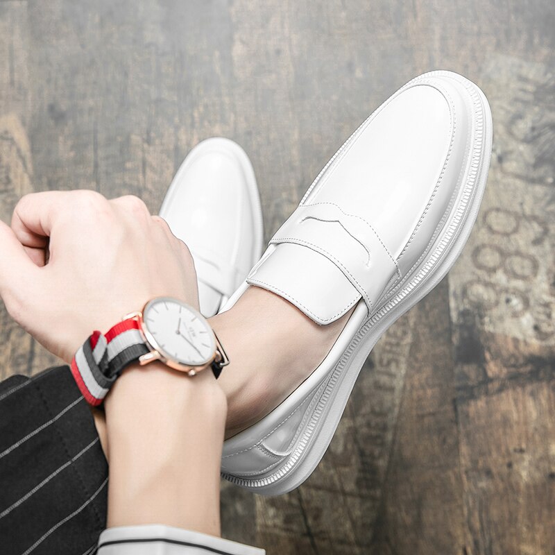 Herren Mokassins Weiße Anzug Büros Hochzeitschuhe Schwarze Penny Loafers Freizeit