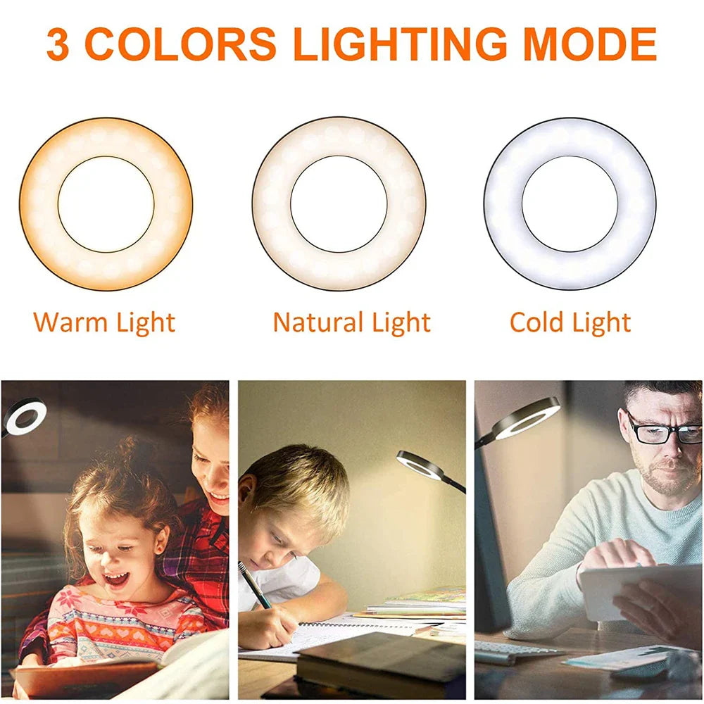 LEDs Clip-On Schreibtischlampe - 360° flexibel, augenschonendes USB-Leselicht zum Studieren