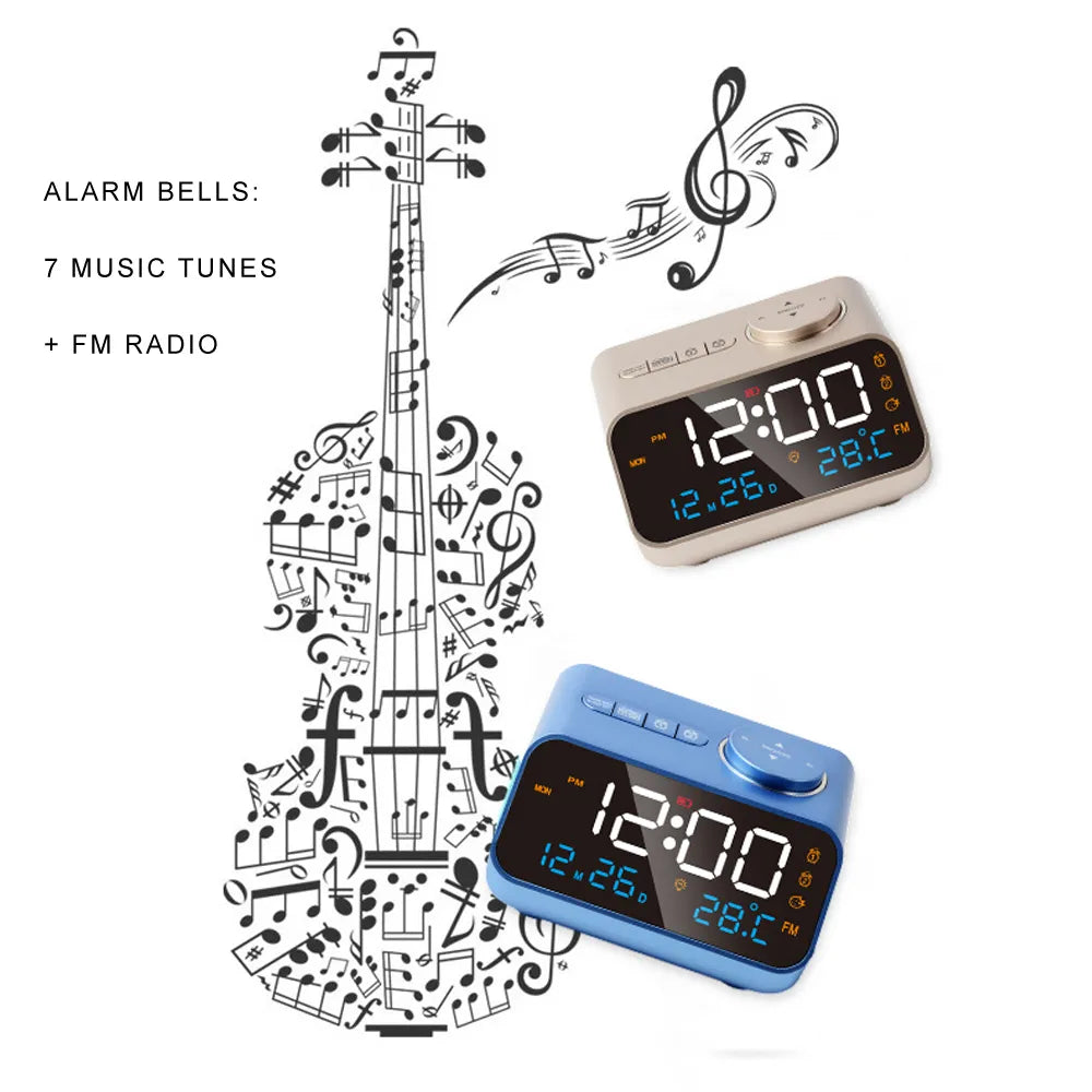 FM Radio, LED-Wecker und digitaler Tischkalender mit Temperatur, Thermometer und Feuchtigkeits-Hygrometer für die Nachtkommode Bliss