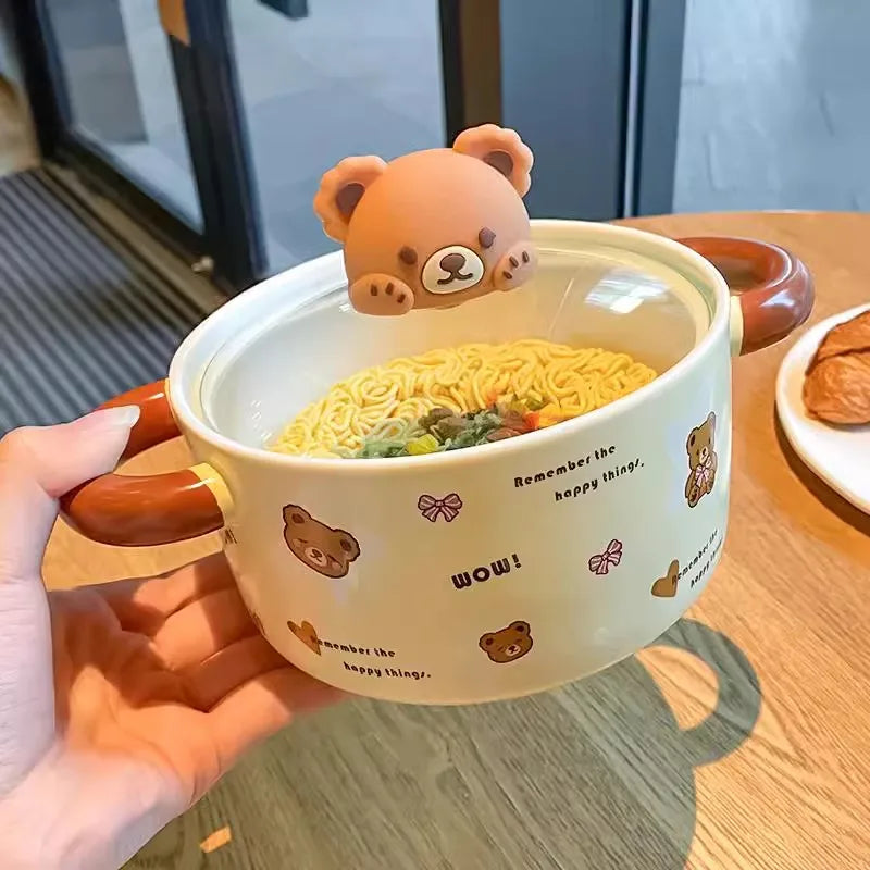 Keramischer Bären-Ramen-Schüssel mit Deckel
