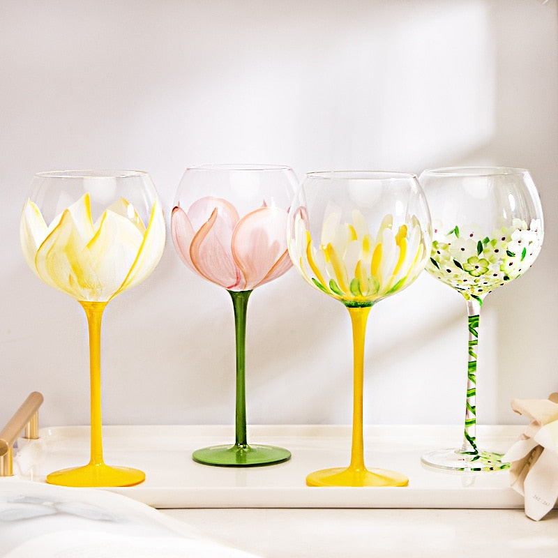 Handgemalte Blumen-Glas-Stielwaren