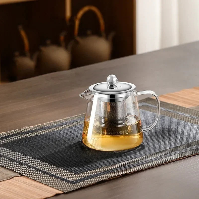 450ml-950ml Hitzebeständige Glas Teekanne – Edelstahl Teesieb, Blumen-Kessel für Kung Fu Teewaren, Puer- und Oolong-Tee