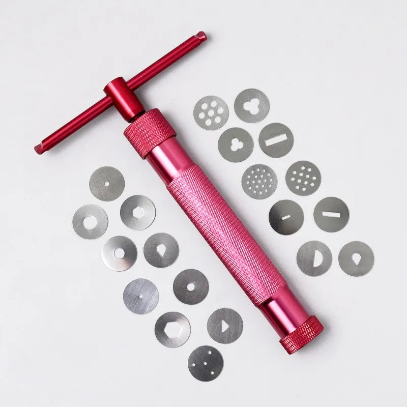 Rotary Ton- und Fondant-Extruder-Presse - Tortenskulptur-Waffe mit 20 Spitzen, Zuckermasse-Bastelwerkzeug für Tortendekoration und -schnitzen