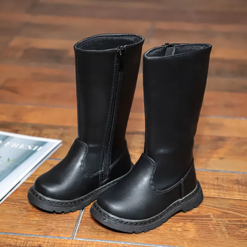 Kinderhohe Stiefel Jungen Mädchen Plus Samt Warm Rein Klassisch Schwarz Obermaterial Baby Schuhe